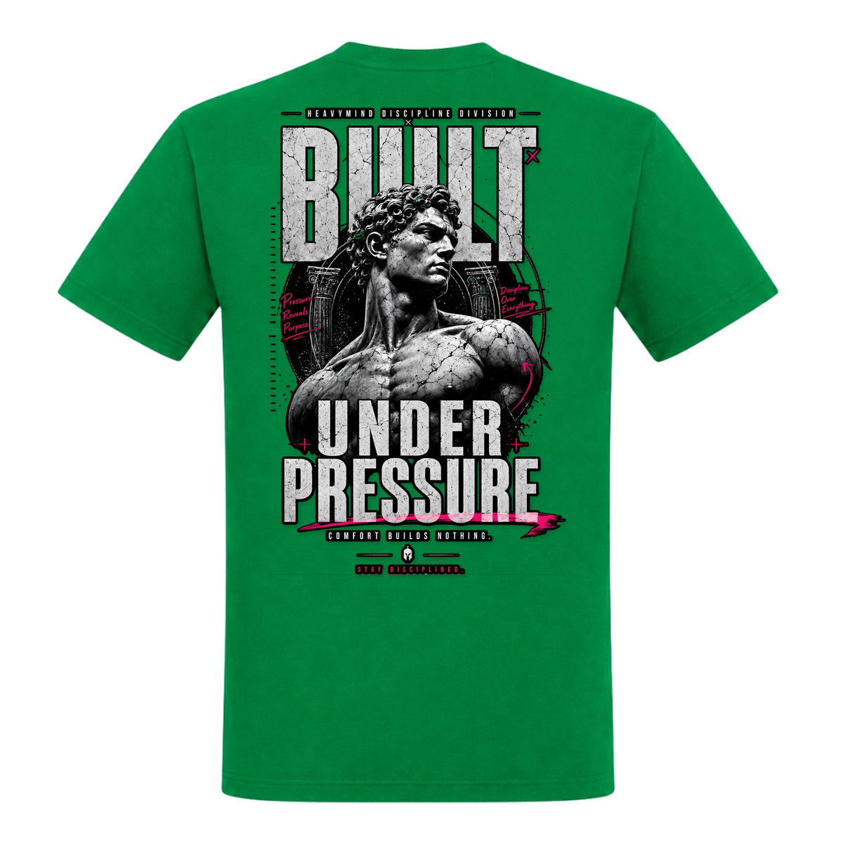 Built Under Pressure (David) – Heavy Shirt in Kelly Green, Rückansicht | Heavy Mind