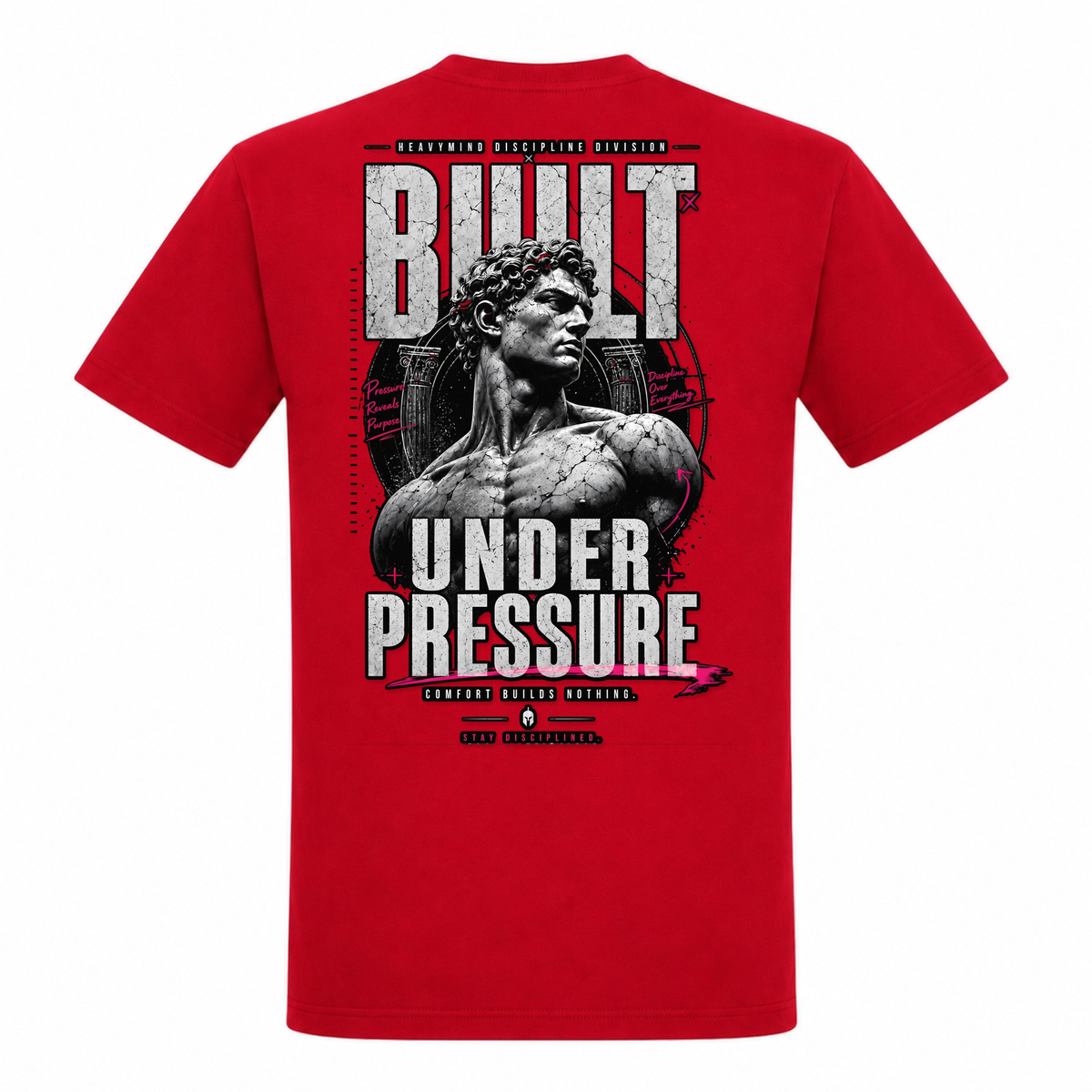Built Under Pressure (David) – Heavy Shirt in Rot, Rückansicht | Heavy Mind