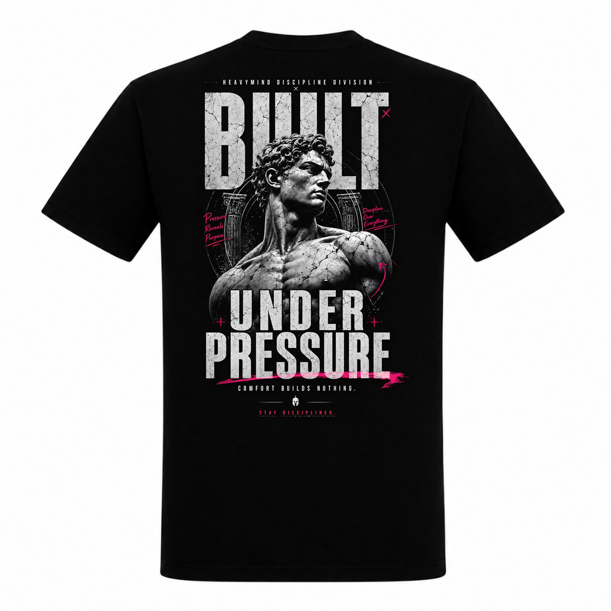 Built Under Pressure (David) – Heavy Shirt in Schwarz, Rückansicht | Heavy Mind