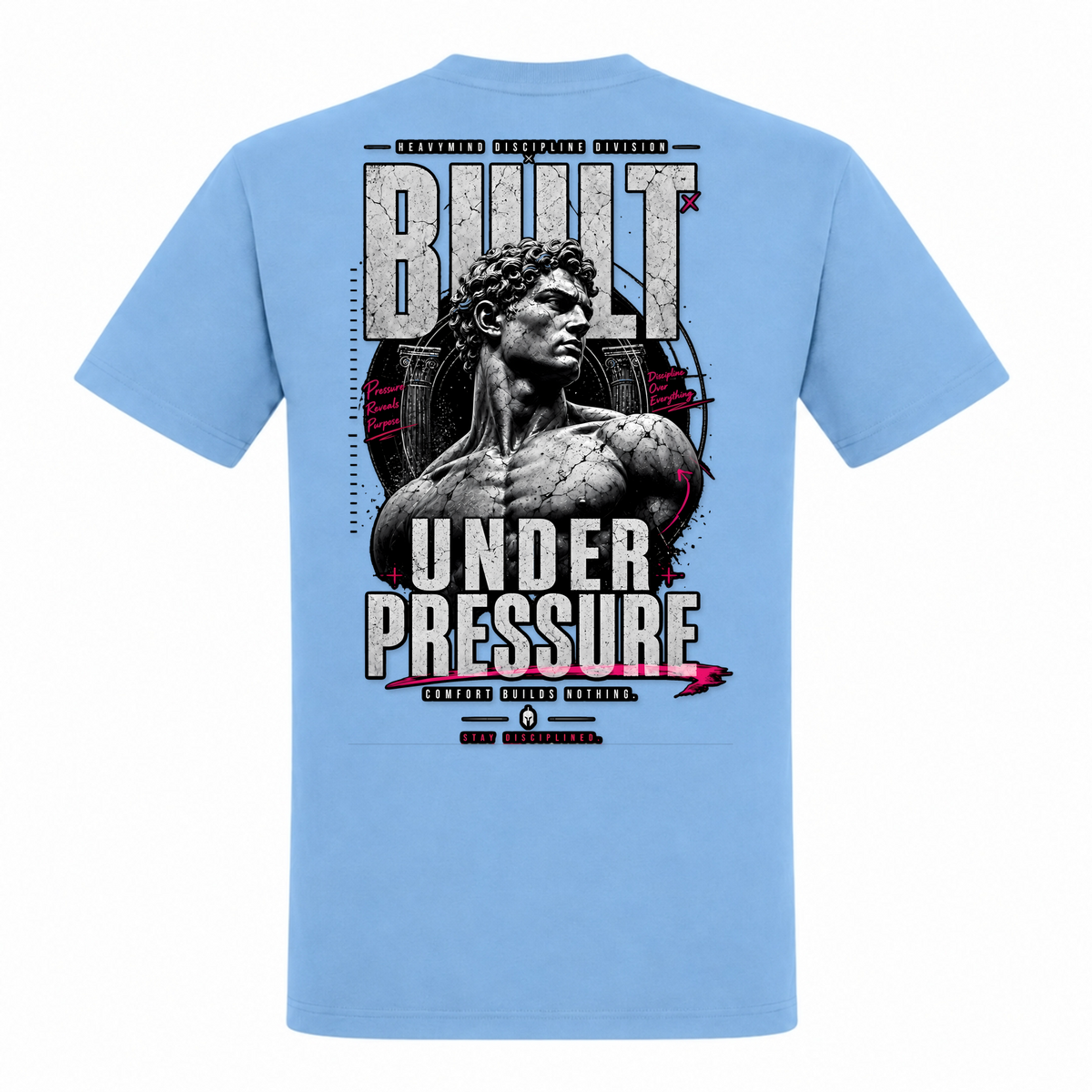 Built Under Pressure (David) – Heavy Shirt in Sky Blue, Rückansicht | Heavy Mind
