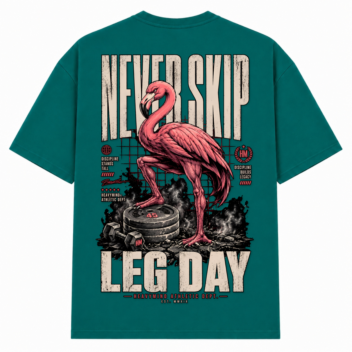 Never Skip Leg Day – Oversized Tee in Green, Rückansicht | Heavy Mind