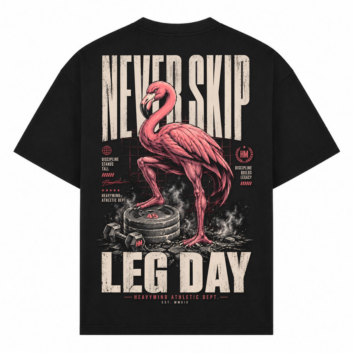 Never Skip Leg Day – Oversized Tee in Schwarz, Rückansicht | Heavy Mind