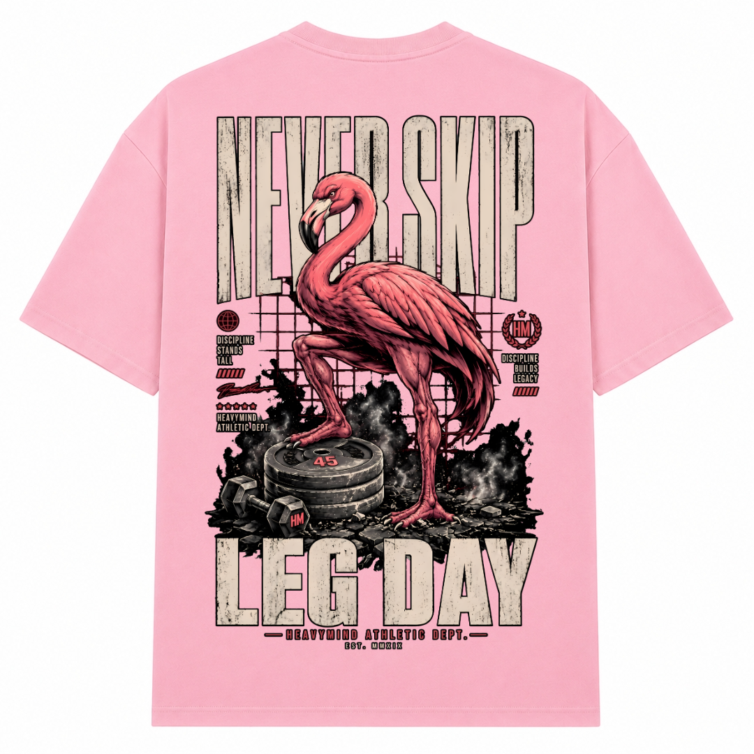 Never Skip Leg Day – Oversized Tee in Soft Pink, Rückansicht | Heavy Mind