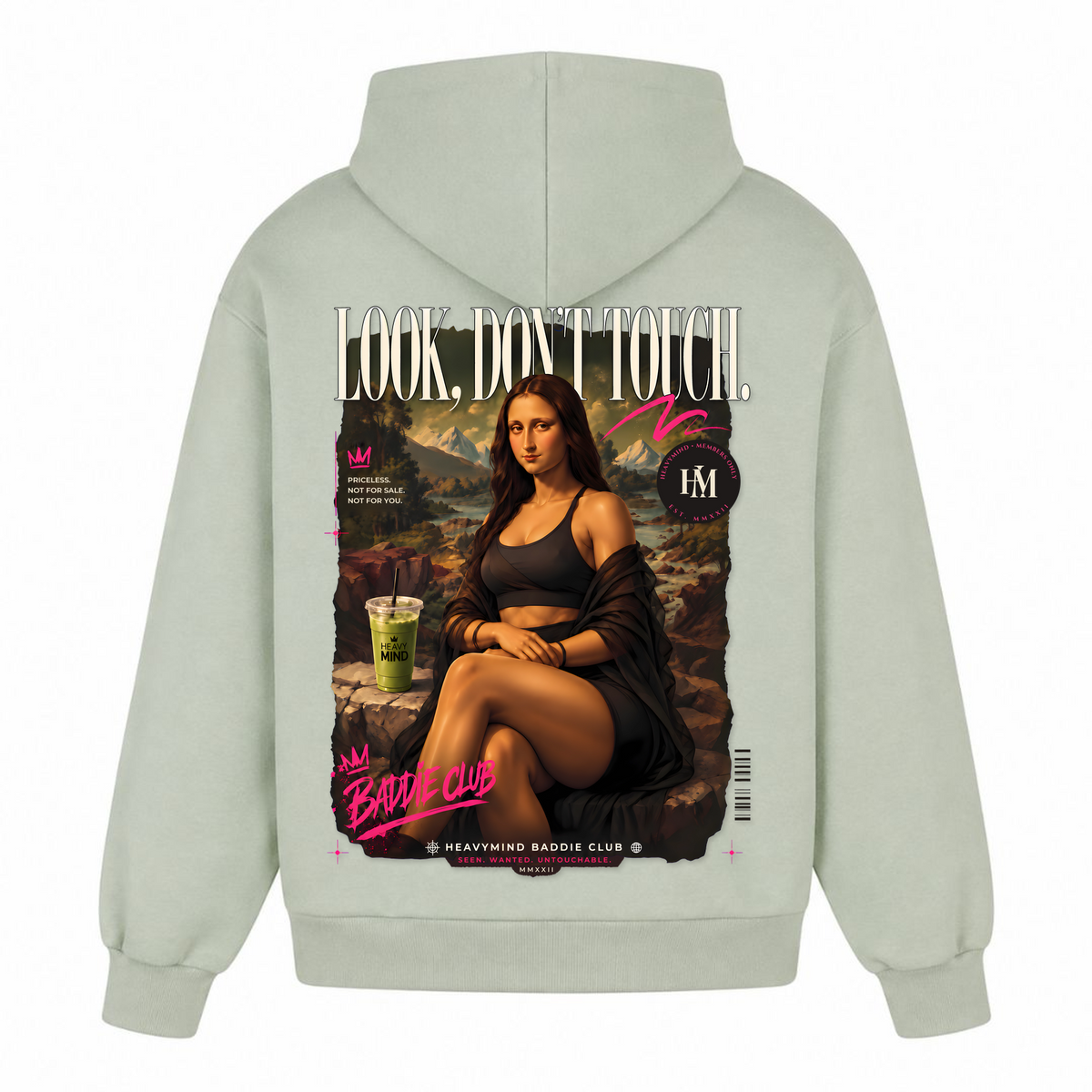 Look, Don't Touch – Heavy Oversized Hoodie in Light Asphalt, Rückansicht | Heavy Mind
