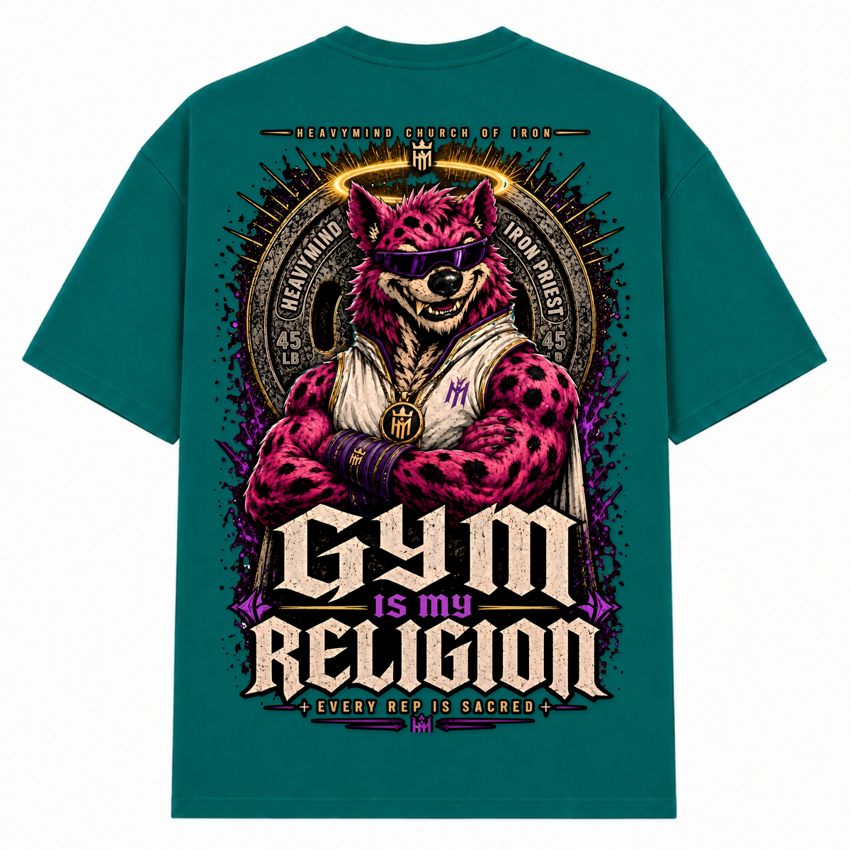 Gym Is My Religion – Oversized Tee in Green, Rückansicht | Heavy Mind