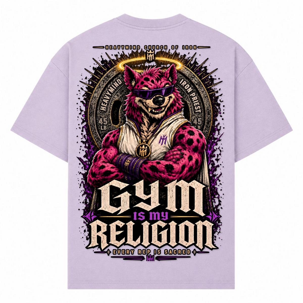 Gym Is My Religion – Oversized Tee in Lilac, Rückansicht | Heavy Mind