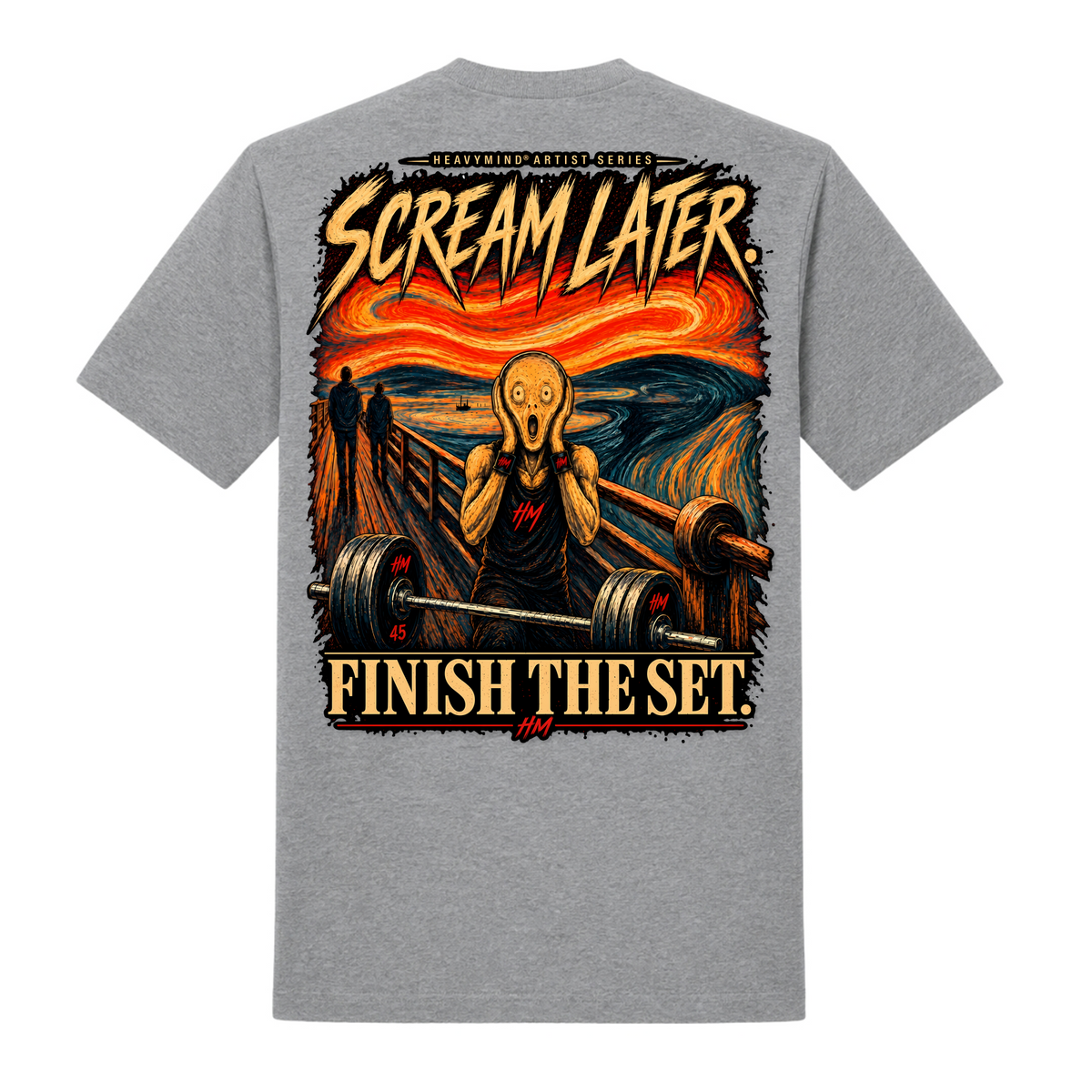 Scream Later, Finish the Set – Heavy Shirt in Grey Melange, Rückansicht | Heavy Mind
