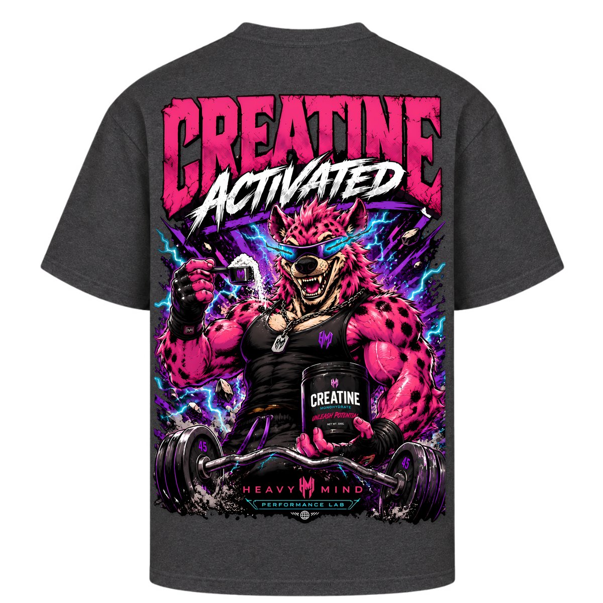 Creatine Activated – Oversized Tee in Charcoal (Heather), Rückansicht | Heavy Mind