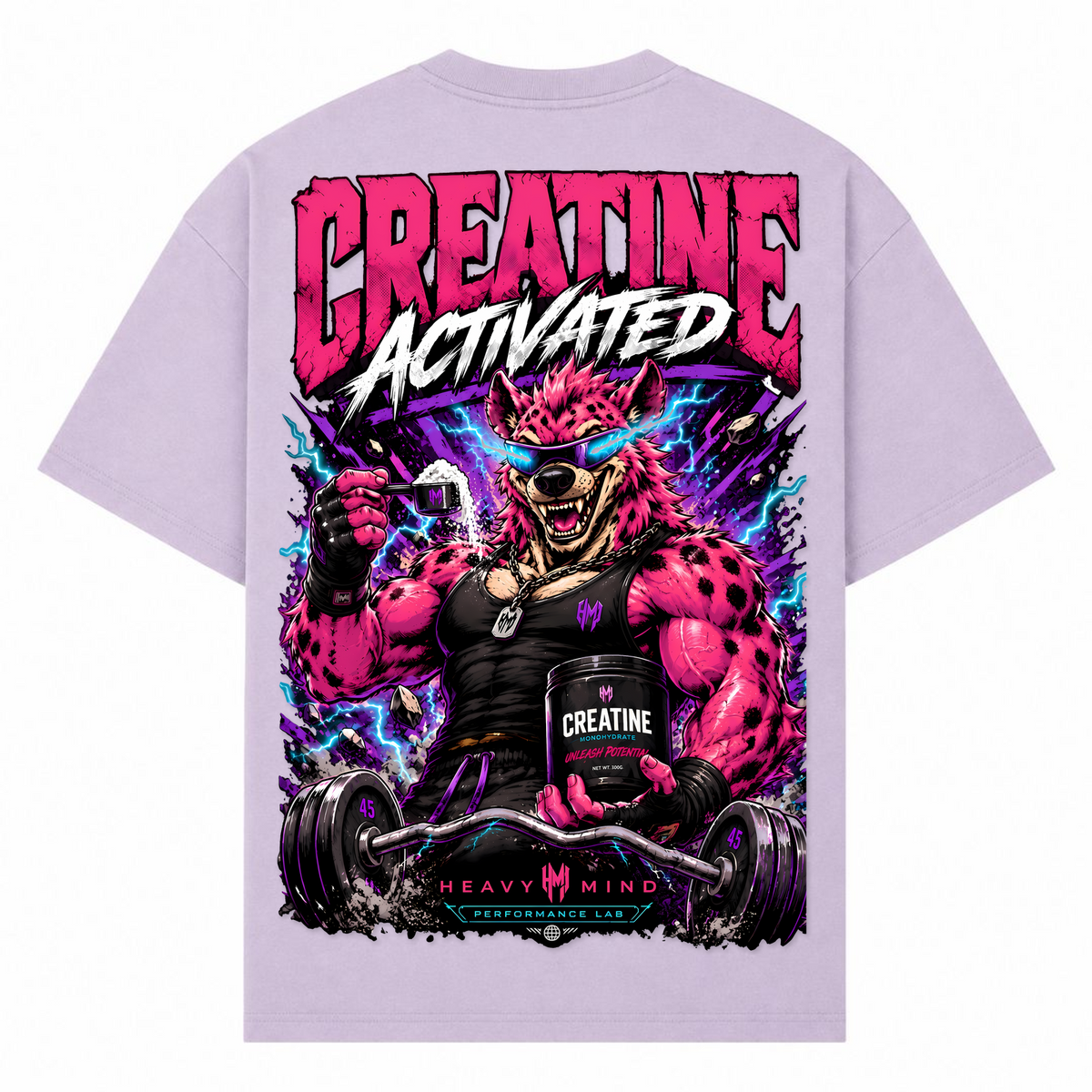 Creatine Activated – Oversized Tee in Lilac, Rückansicht | Heavy Mind