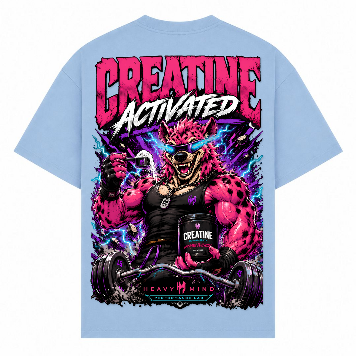 Creatine Activated – Oversized Tee in Powder Blue, Rückansicht | Heavy Mind