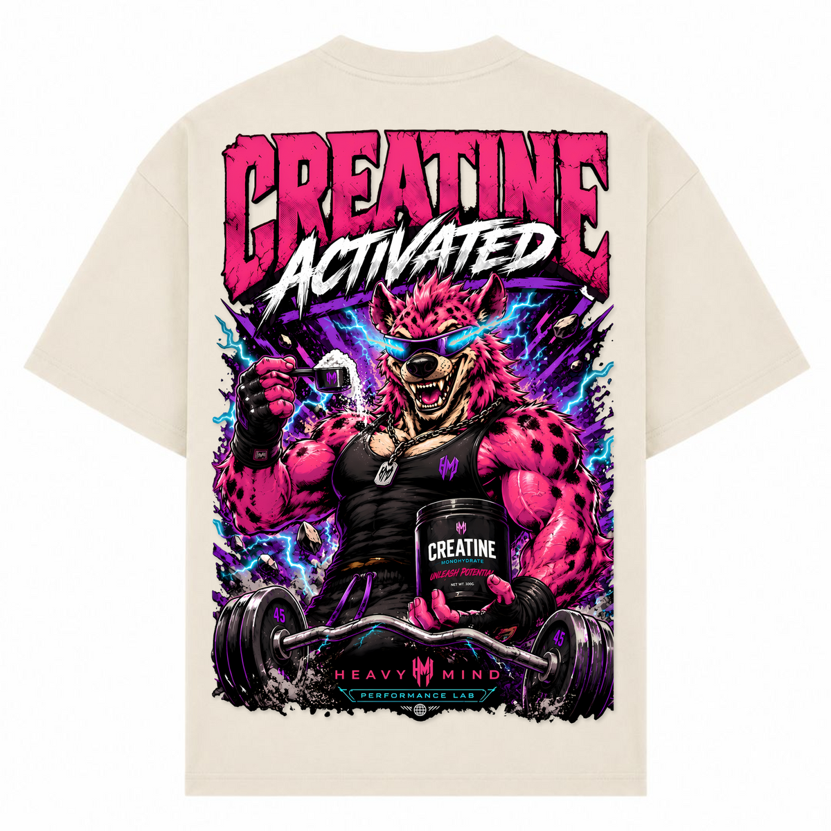 Creatine Activated – Oversized Tee in Sand, Rückansicht | Heavy Mind
