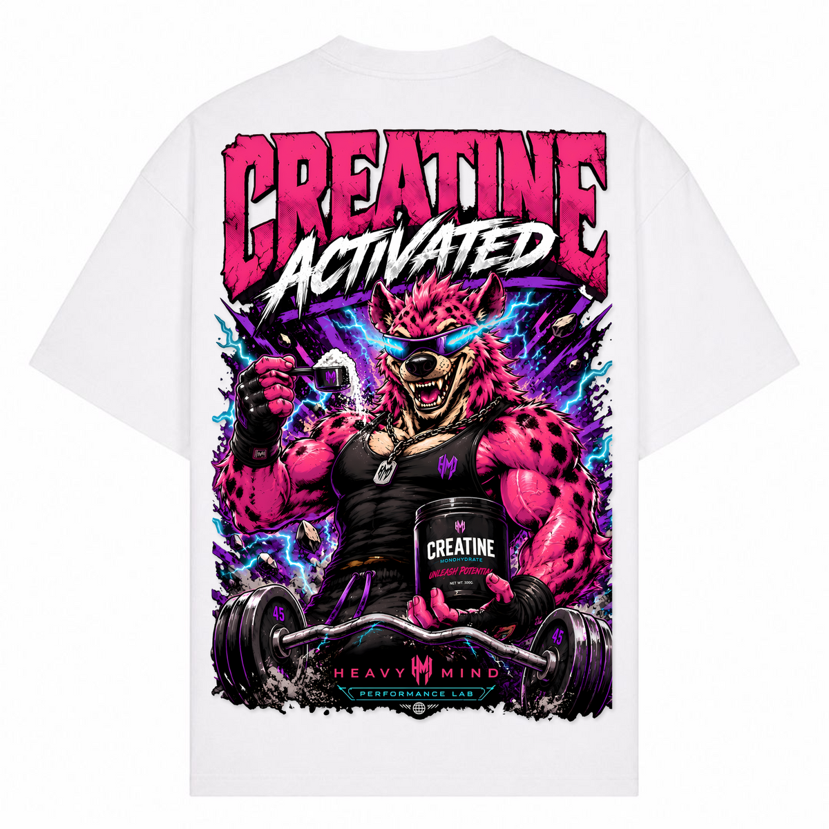 Creatine Activated – Oversized Tee in Weiß, Rückansicht | Heavy Mind