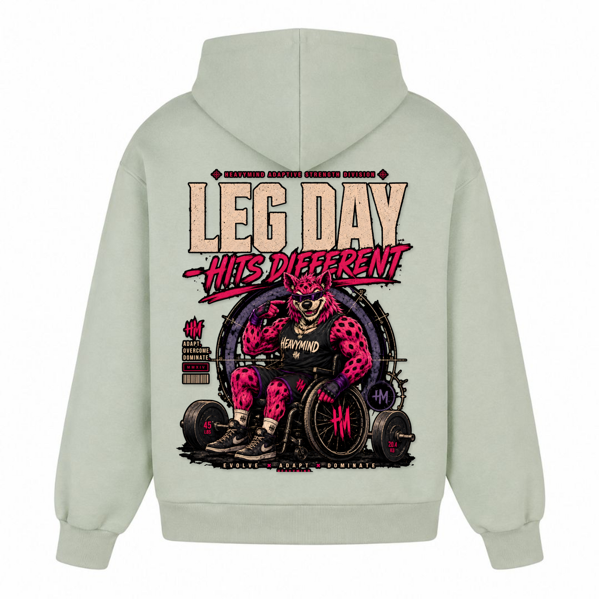 Leg Day Hits Different – Heavy Oversized Hoodie in Light Asphalt, Rückansicht | Heavy Mind