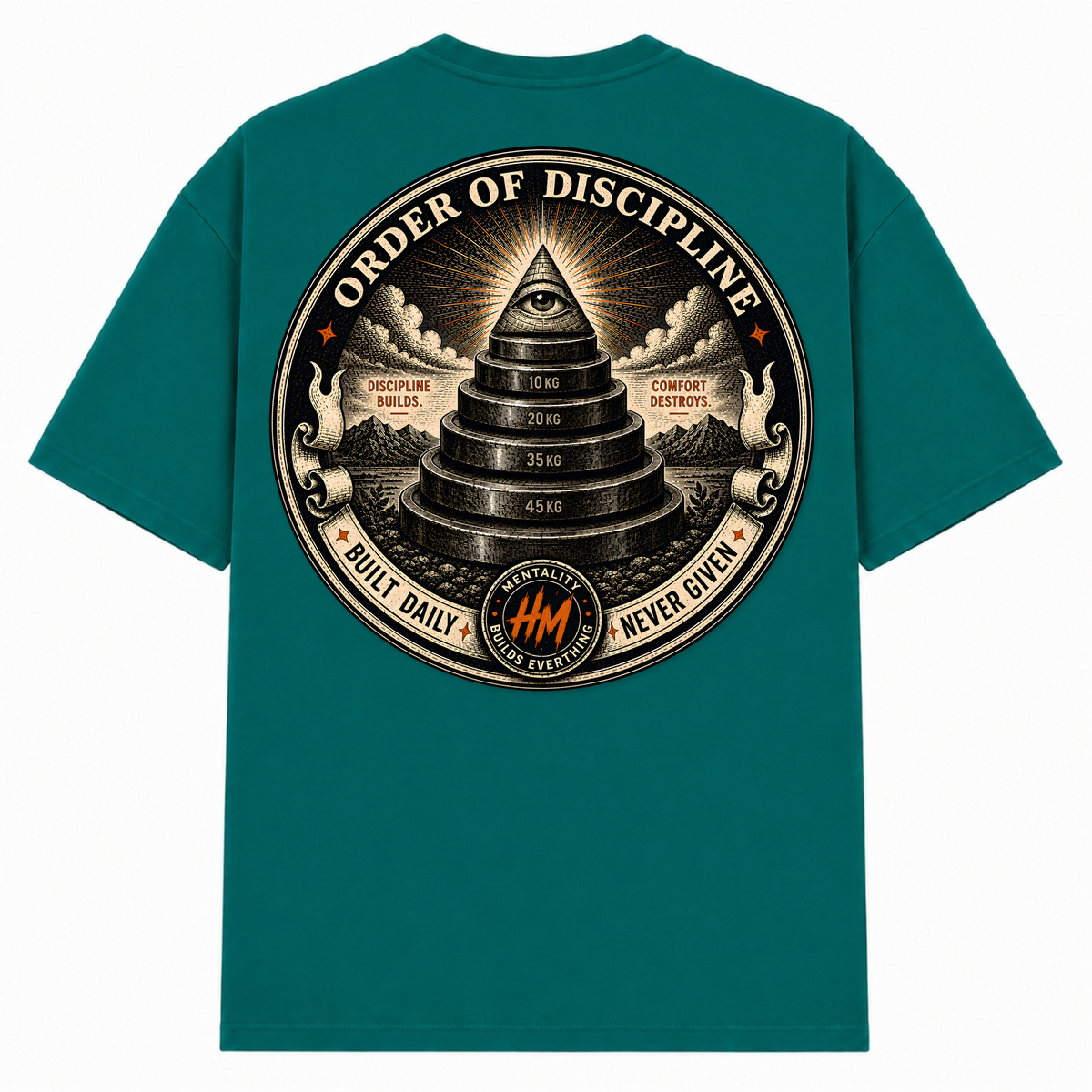 Order of Discipline – Oversized Tee in Green, Rückansicht | Heavy Mind