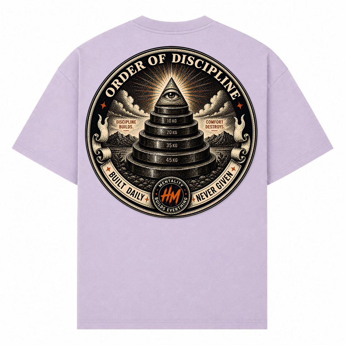 Order of Discipline – Oversized Tee in Lilac, Rückansicht | Heavy Mind