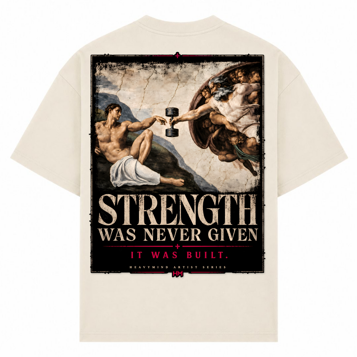 Strength Was Never Given – Oversized Tee in Sand, Rückansicht | Heavy Mind