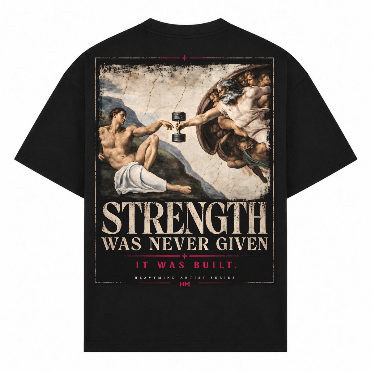 Strength Was Never Given – Oversized Tee in Schwarz, Rückansicht | Heavy Mind
