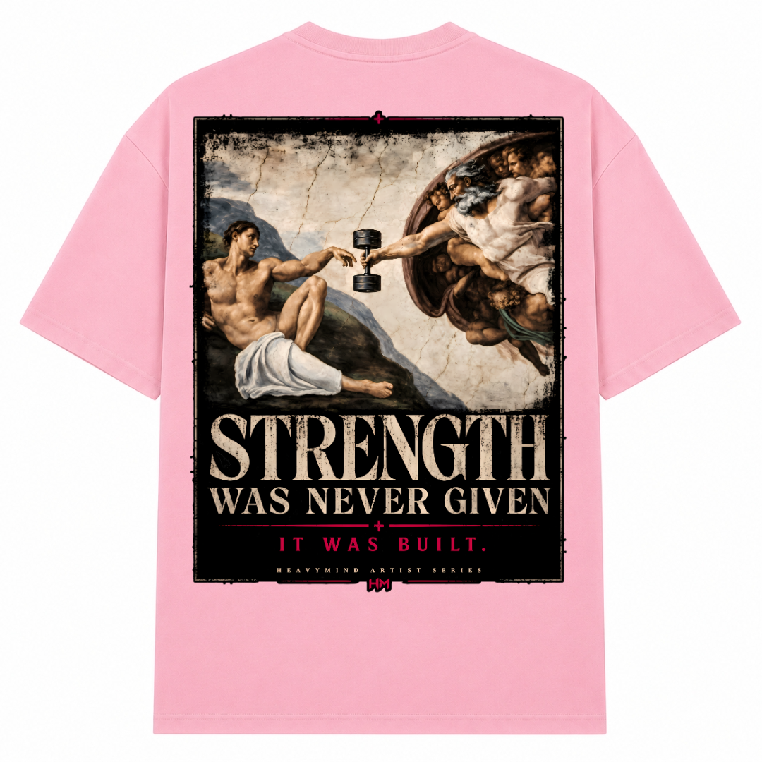 Strength Was Never Given – Oversized Tee in Soft Pink, Rückansicht | Heavy Mind