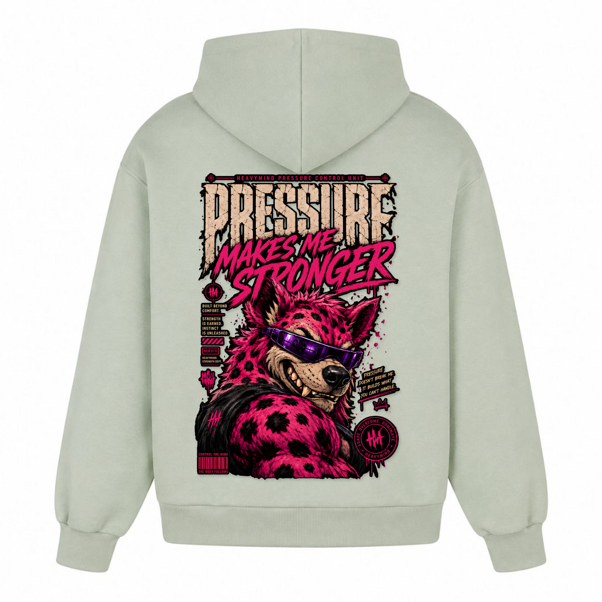Pressure Makes Me Stronger – Heavy Oversized Hoodie in Light Asphalt, Rückansicht | Heavy Mind
