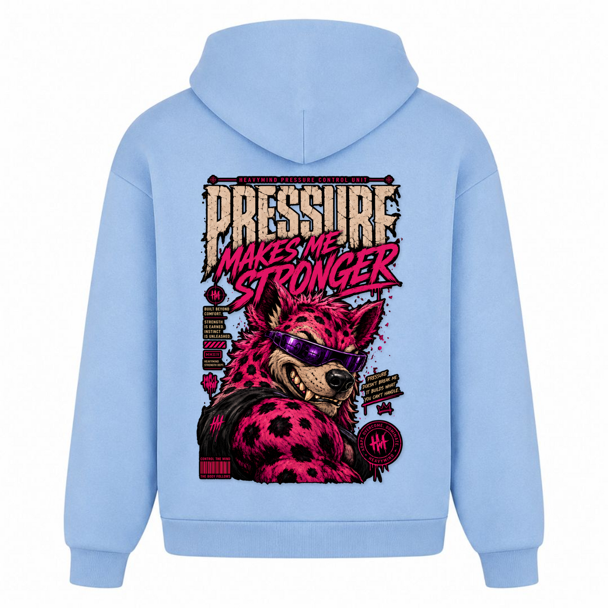Pressure Makes Me Stronger – Heavy Oversized Hoodie in Powder Blue, Rückansicht | Heavy Mind