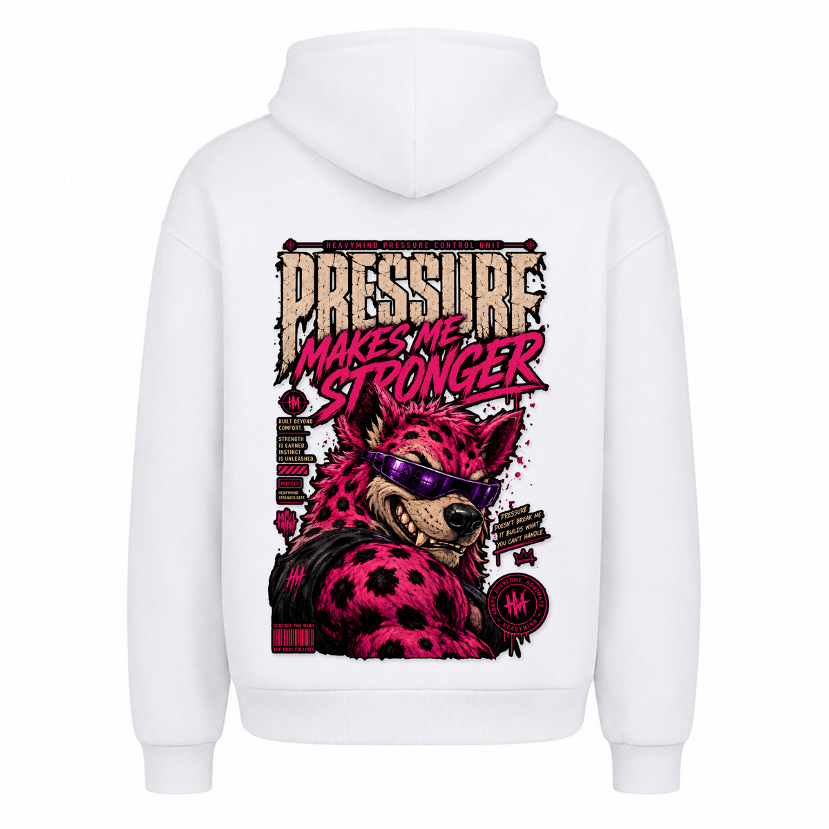 Pressure Makes Me Stronger – Heavy Oversized Hoodie in Weiß, Rückansicht | Heavy Mind
