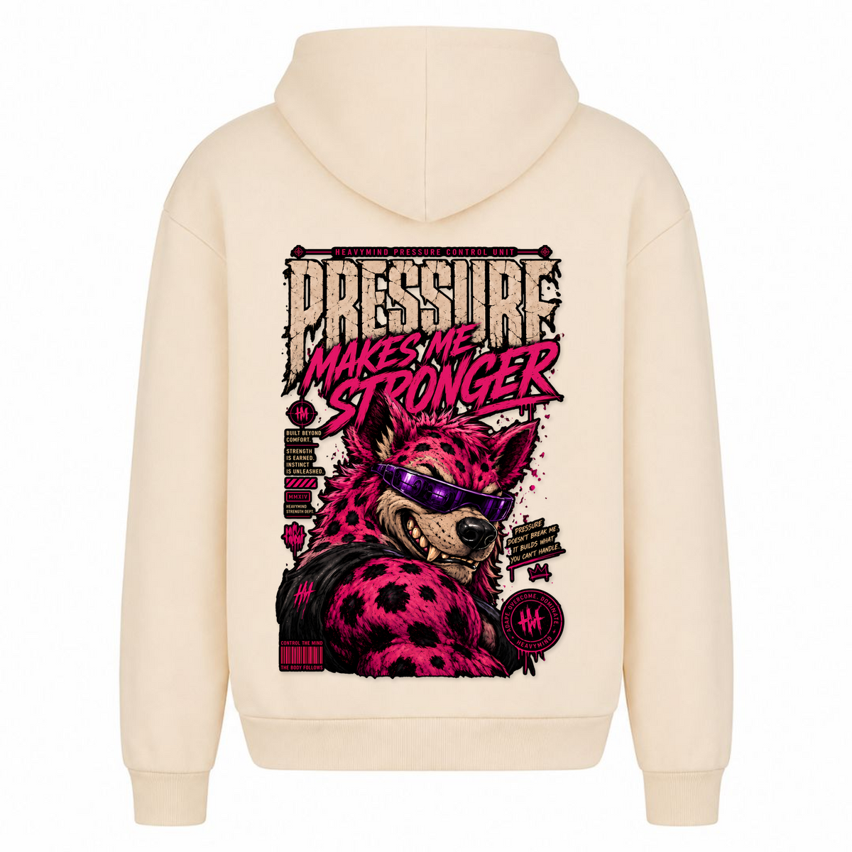 Pressure Makes Me Stronger – Heavy Oversized Hoodie in White Sand, Rückansicht | Heavy Mind