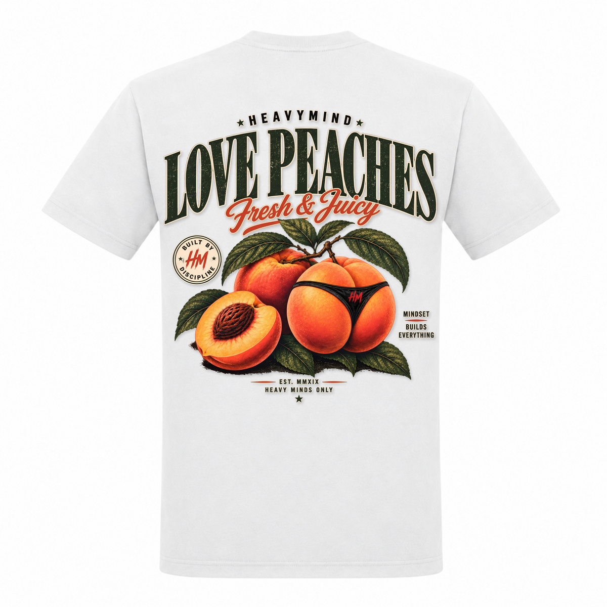 Love Peaches – Fresh & Juicy – Heavy Shirt in Weiß, Rückansicht | Heavy Mind
