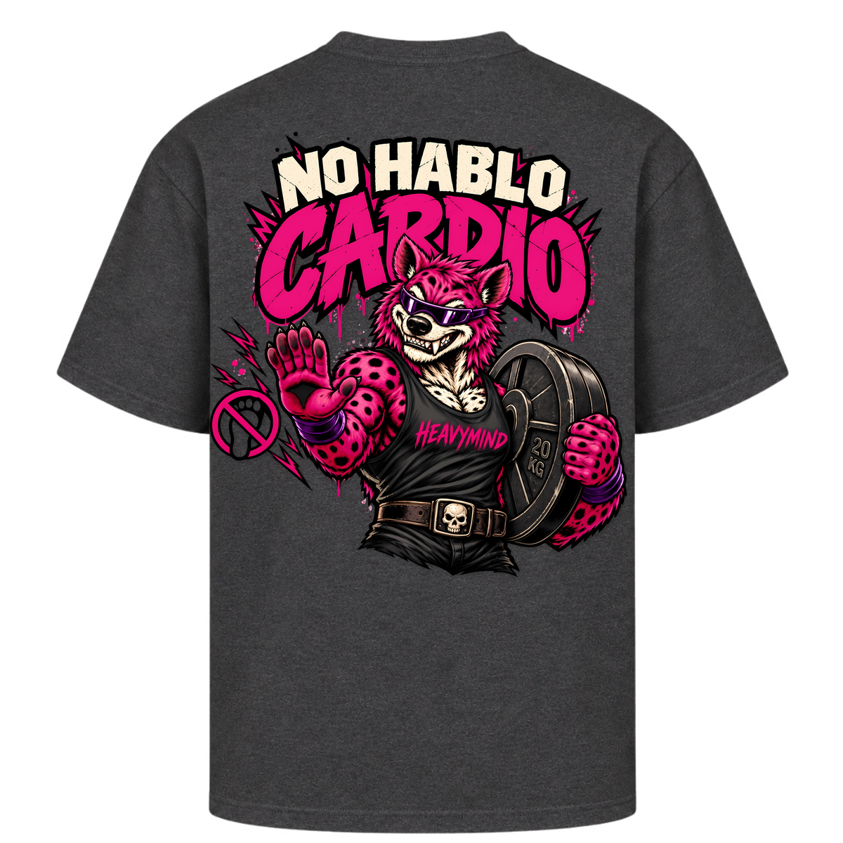 No Hablo Cardio – Oversized Tee in Charcoal (Heather), Rückansicht | Heavy Mind