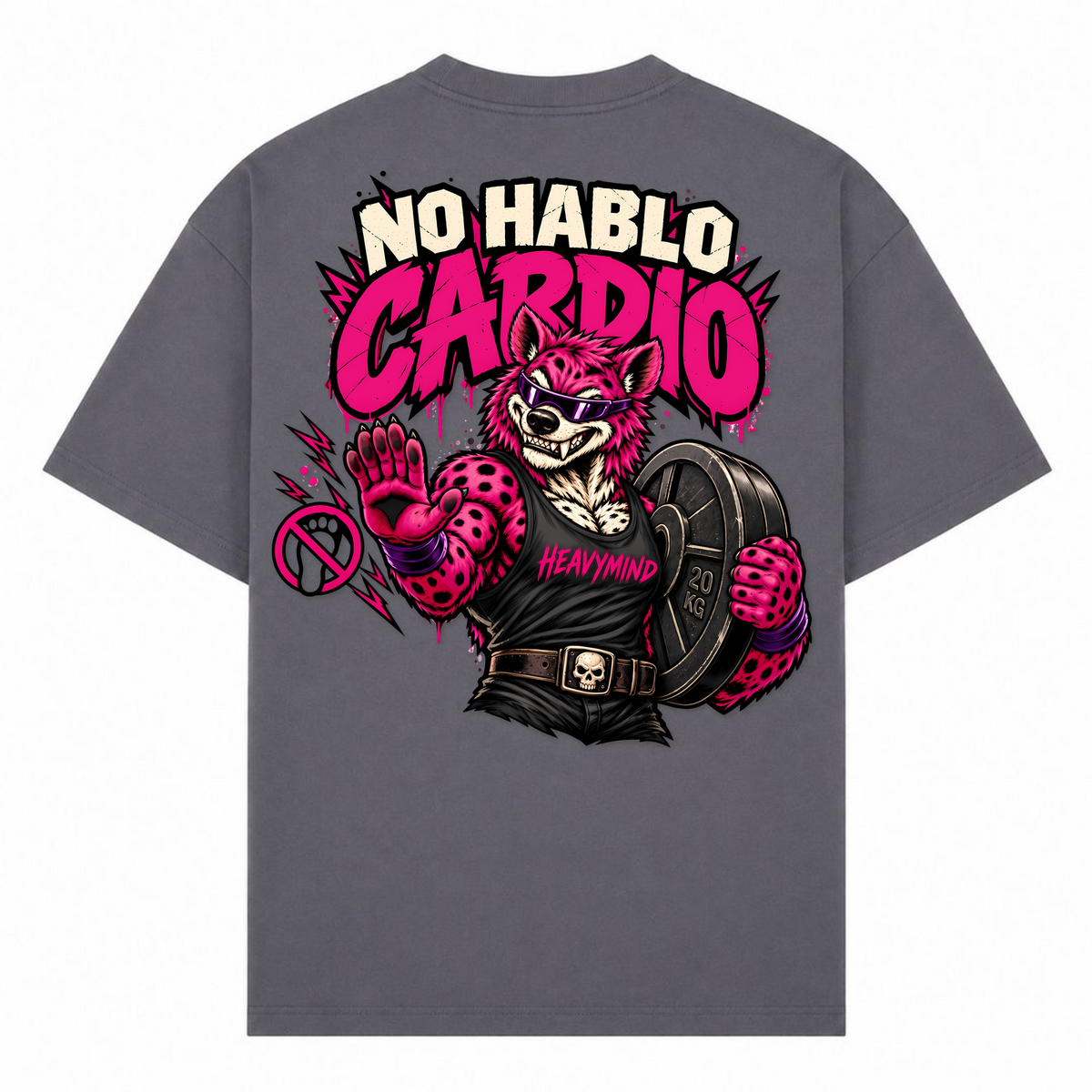 No Hablo Cardio – Oversized Tee in Dark Grey, Rückansicht | Heavy Mind