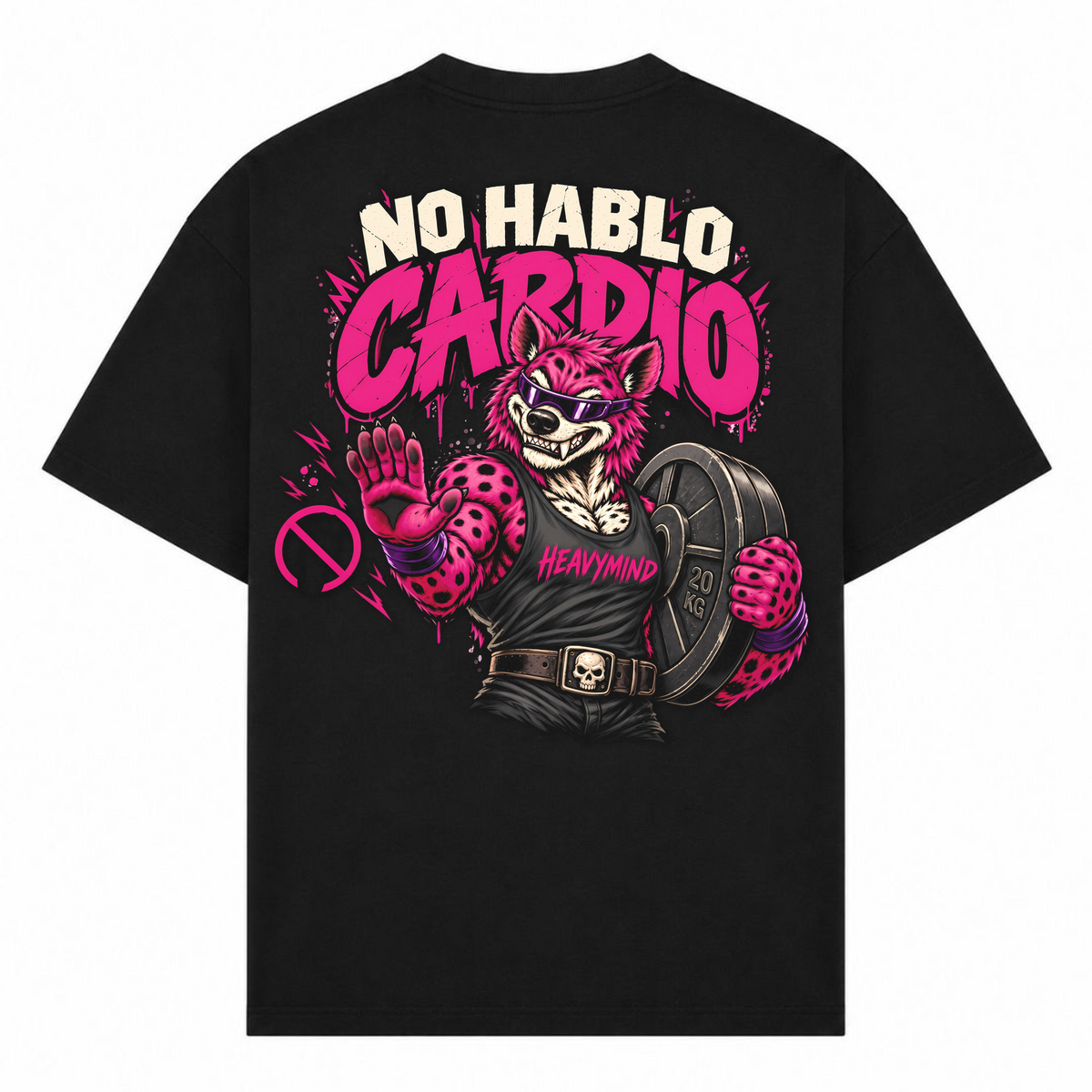 No Hablo Cardio – Oversized Tee in Schwarz, Rückansicht | Heavy Mind
