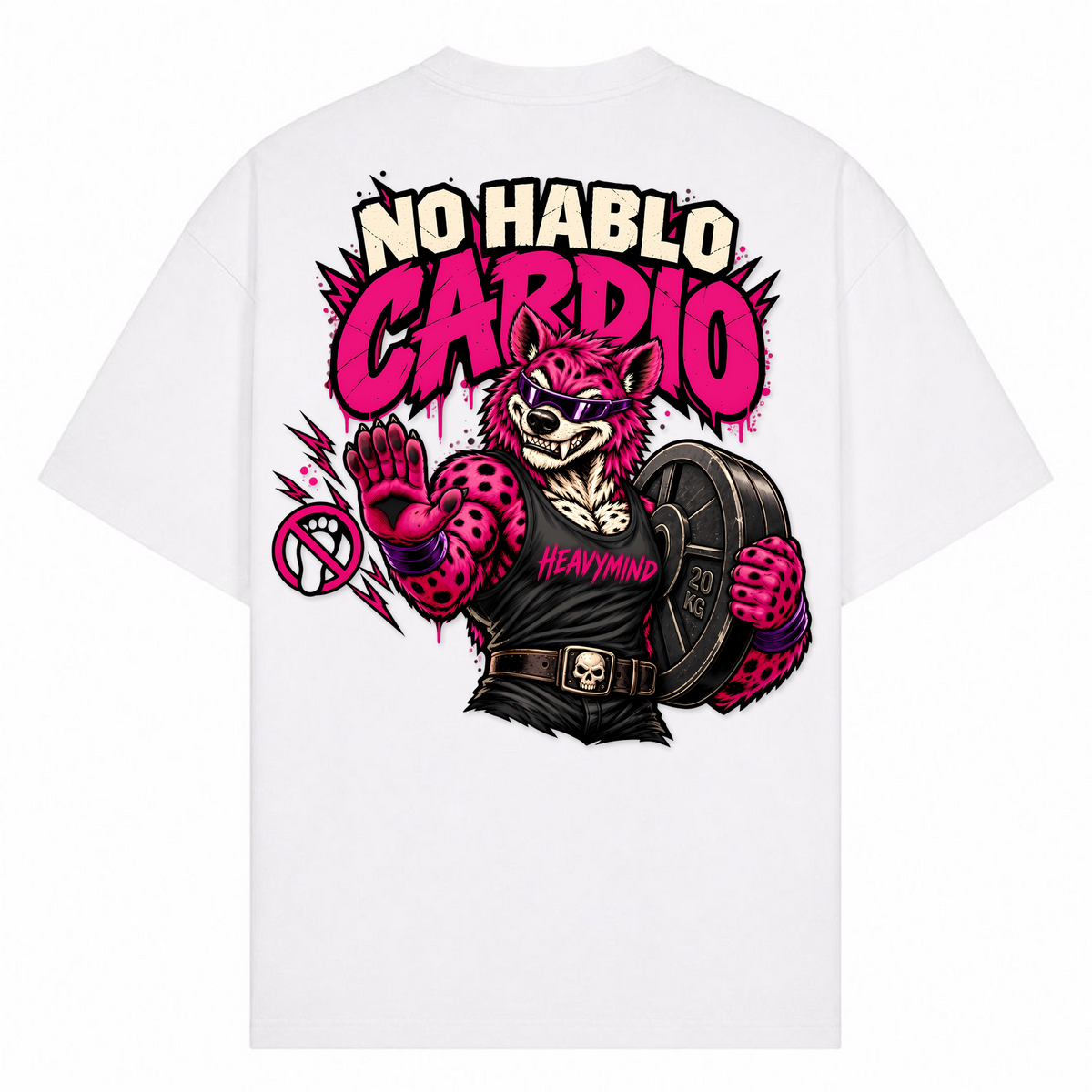 No Hablo Cardio – Oversized Tee in Weiß, Rückansicht | Heavy Mind