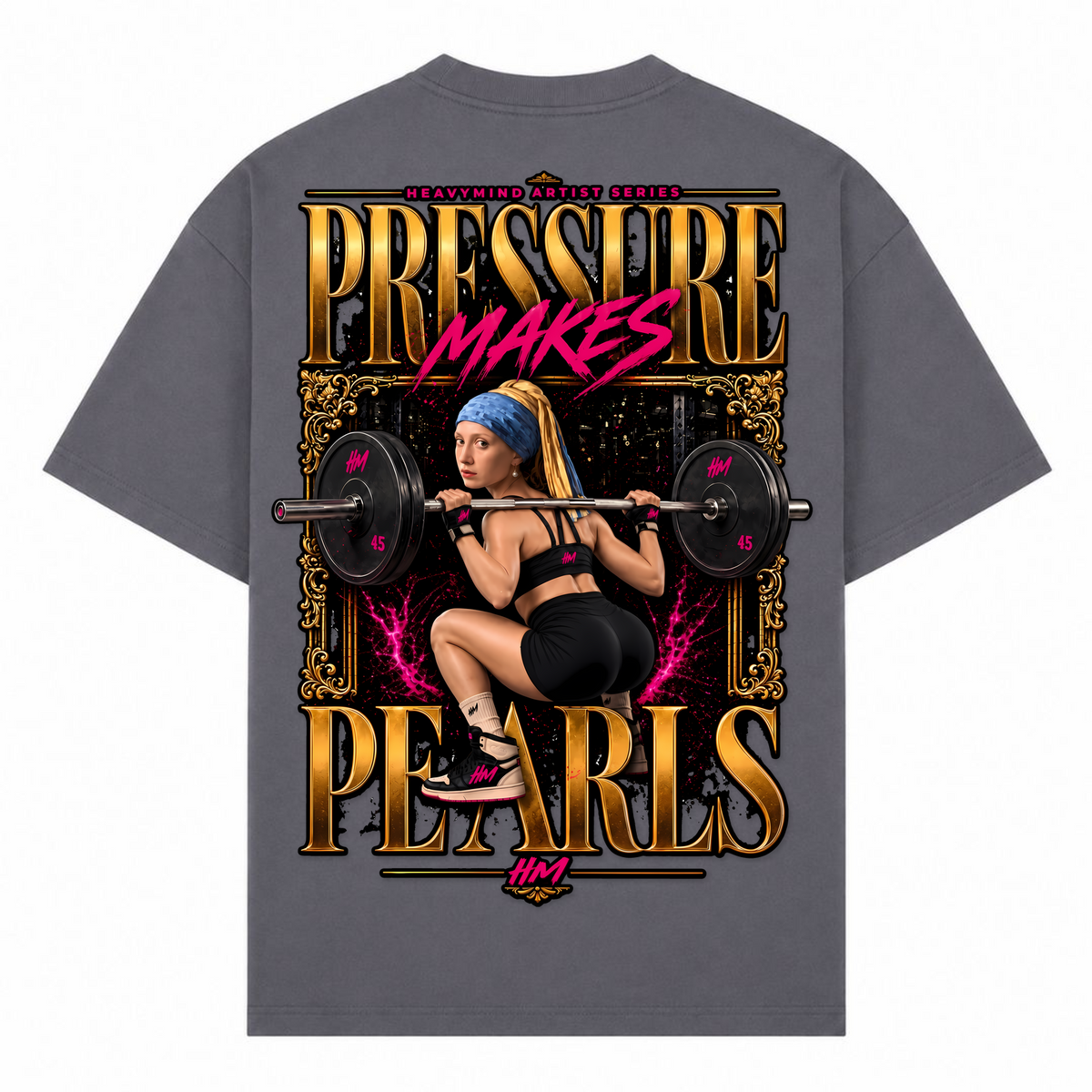 Pressure Makes Pearls – Oversized Tee in Dark Grey, Rückansicht | Heavy Mind