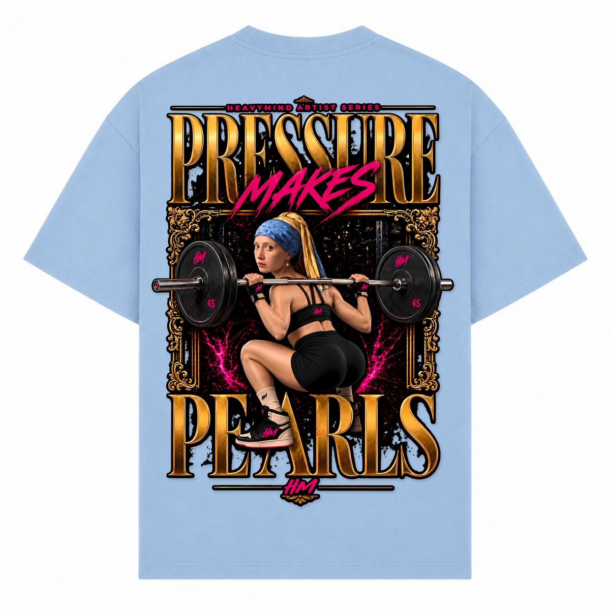 Pressure Makes Pearls – Oversized Tee in Powder Blue, Rückansicht | Heavy Mind