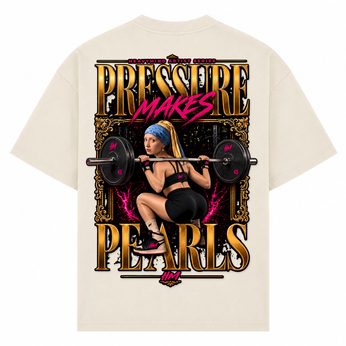 Pressure Makes Pearls – Oversized Tee in Sand, Rückansicht | Heavy Mind