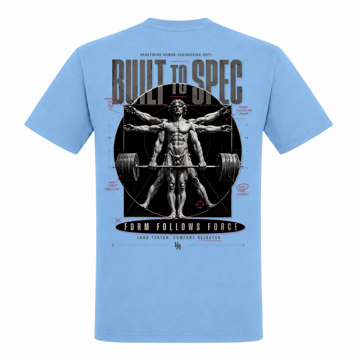 Built to Spec – Form Follows Force – Heavy Shirt in Sky Blue, Rückansicht | Heavy Mind