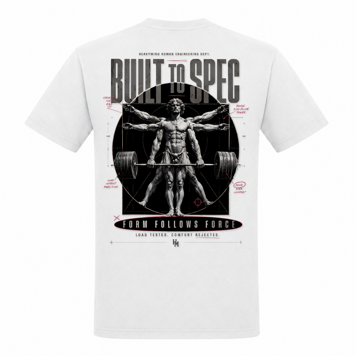 Built to Spec – Form Follows Force – Heavy Shirt in Weiß, Rückansicht | Heavy Mind