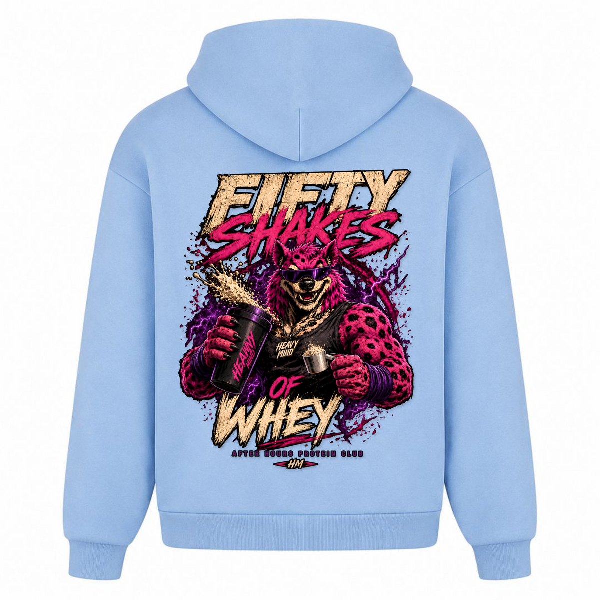 Fifty Shakes of Whey – Heavy Oversized Hoodie in Powder Blue, Rückansicht | Heavy Mind