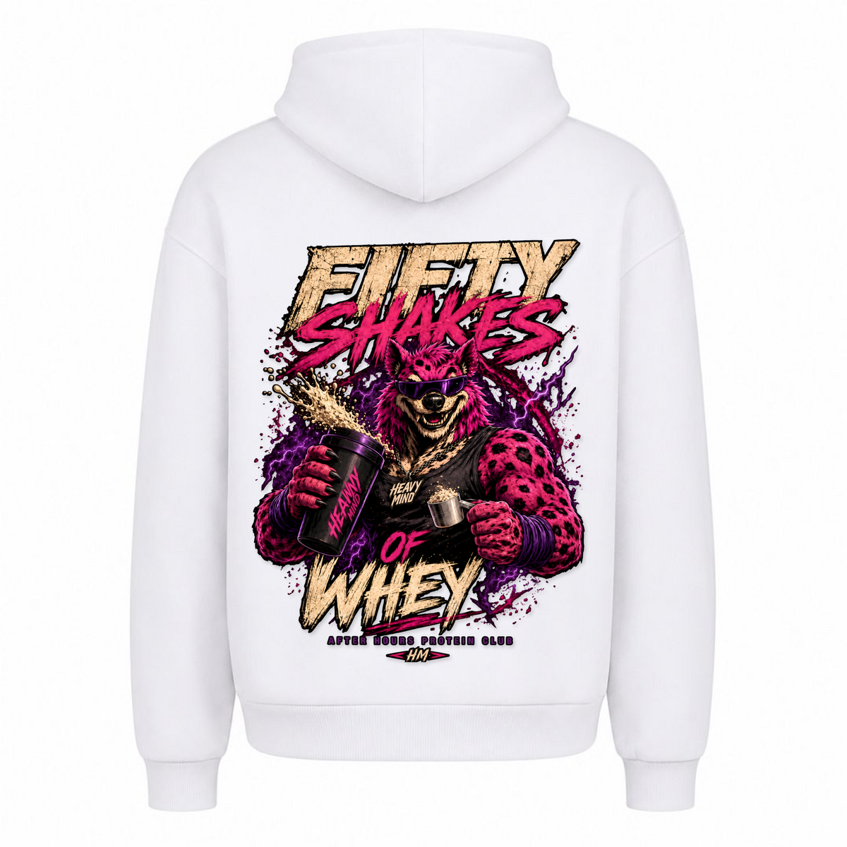 Fifty Shakes of Whey – Heavy Oversized Hoodie in Weiß, Rückansicht | Heavy Mind