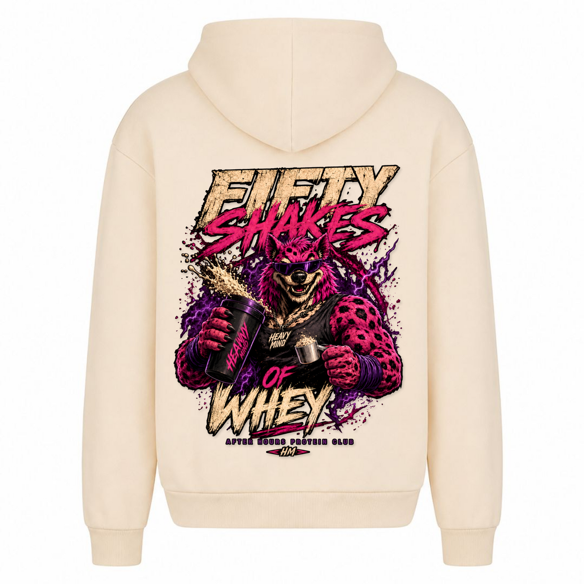 Fifty Shakes of Whey – Heavy Oversized Hoodie in White Sand, Rückansicht | Heavy Mind
