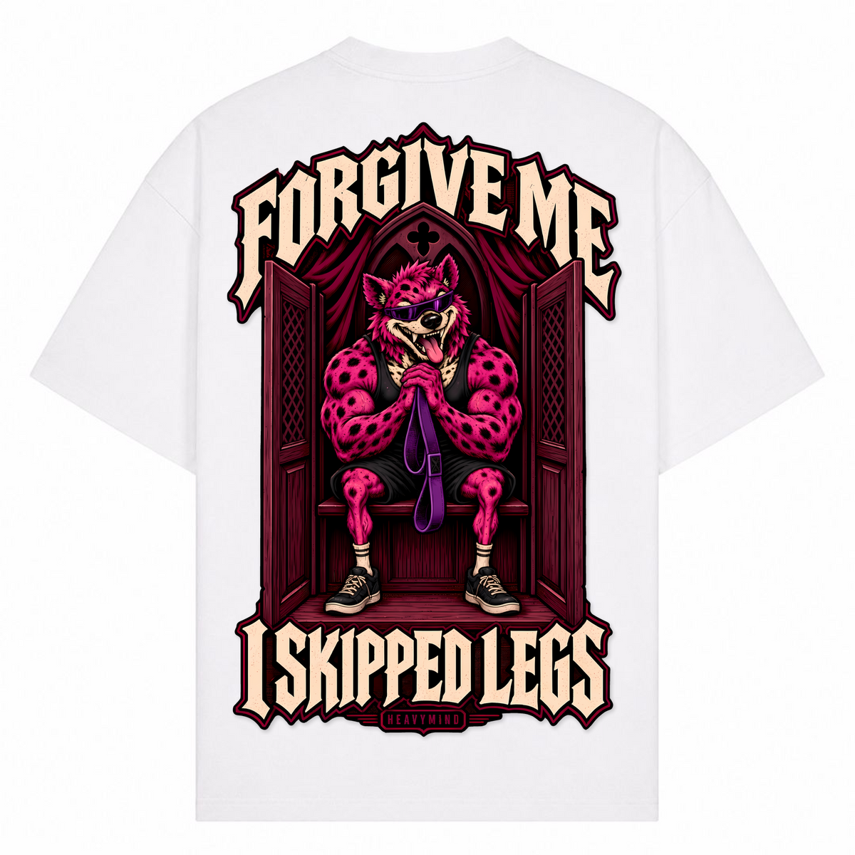 Forgive Me, I Skipped Legs – Oversized Tee in Weiß, Rückansicht | Heavy Mind