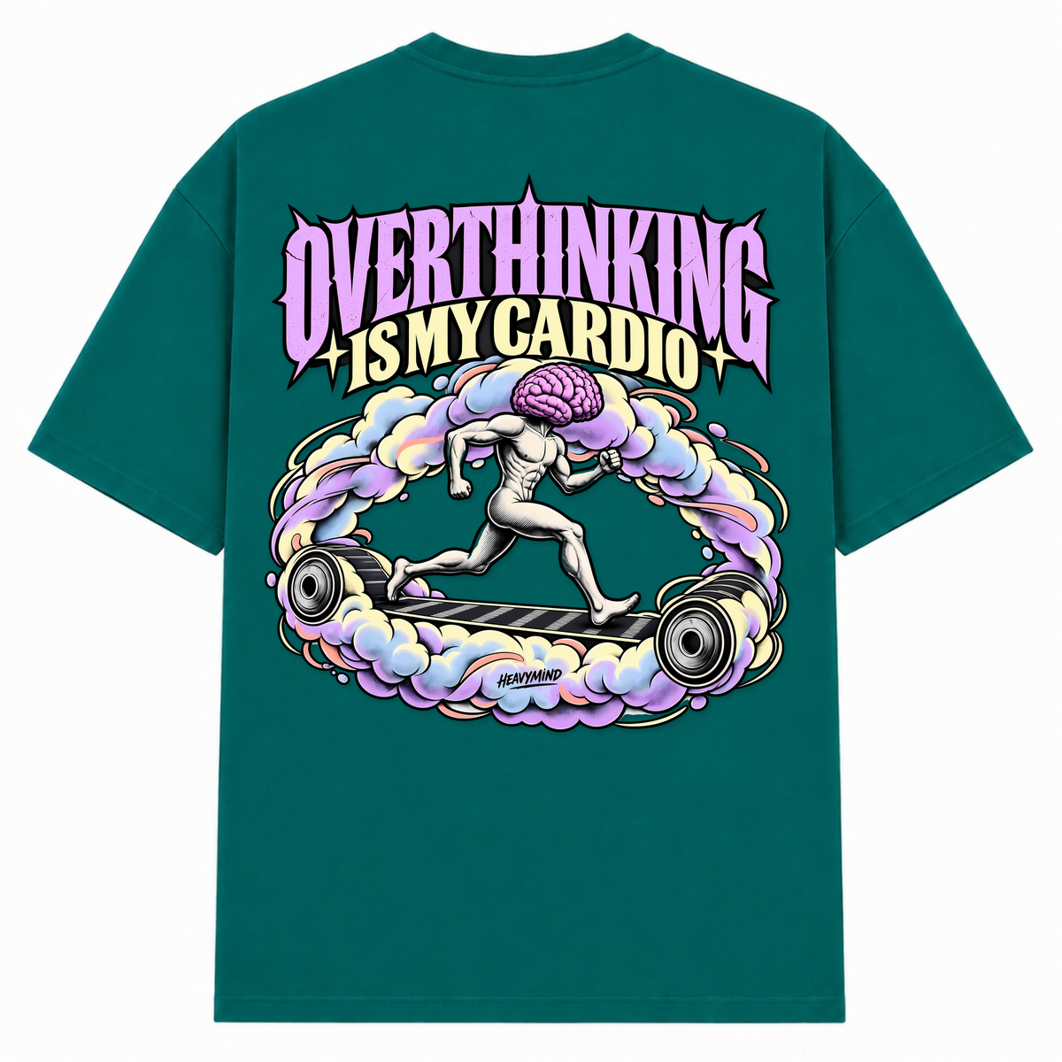 Overthinking Is My Cardio – Oversized Tee in Green, Rückansicht | Heavy Mind