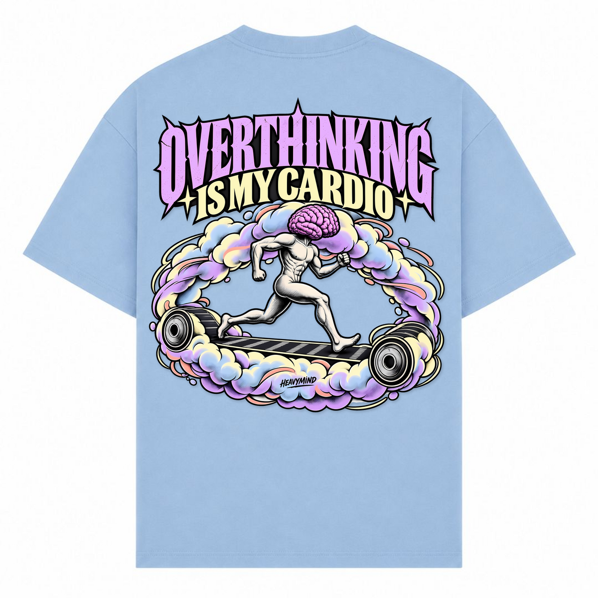 Overthinking Is My Cardio – Oversized Tee in Powder Blue, Rückansicht | Heavy Mind