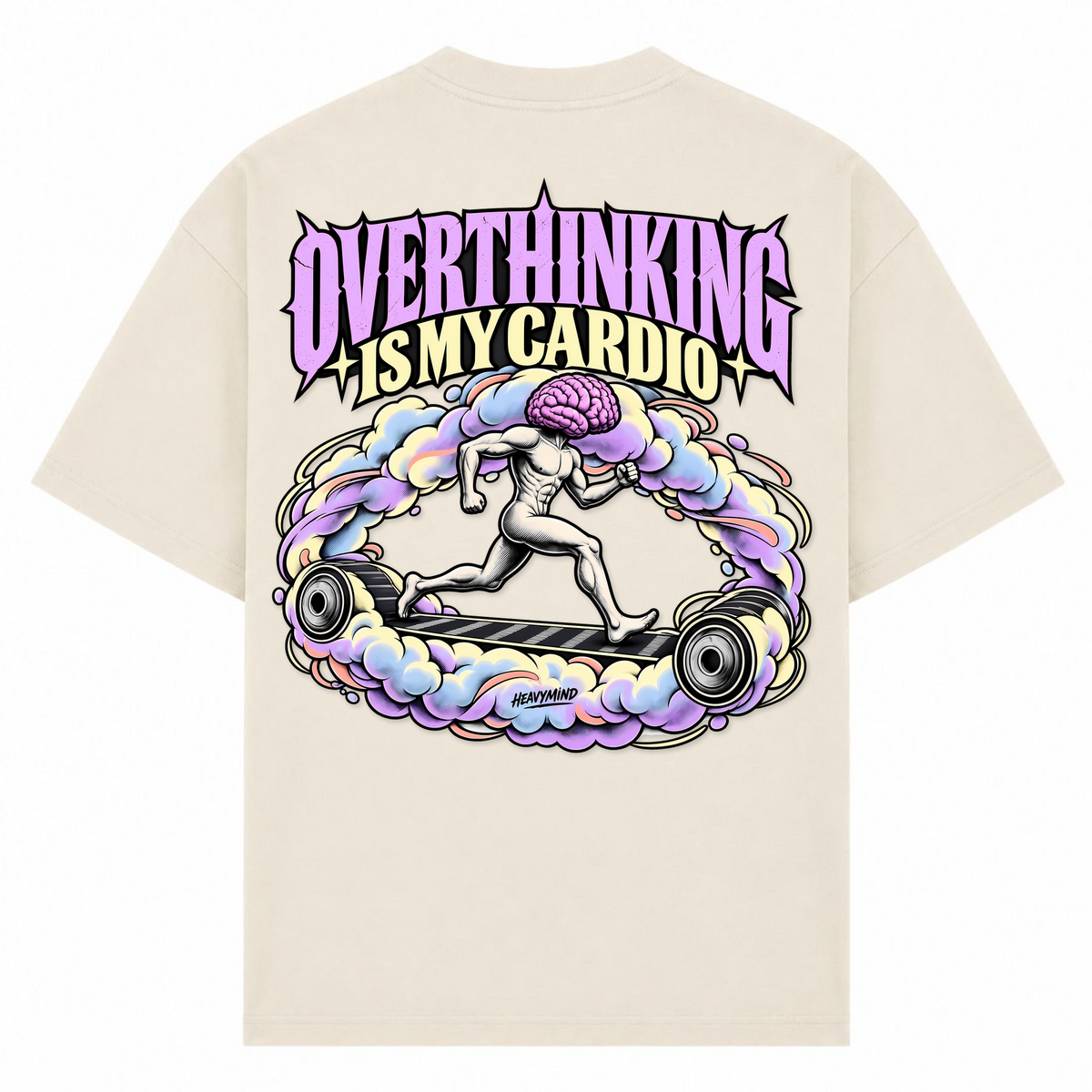 Overthinking Is My Cardio – Oversized Tee in Sand, Rückansicht | Heavy Mind