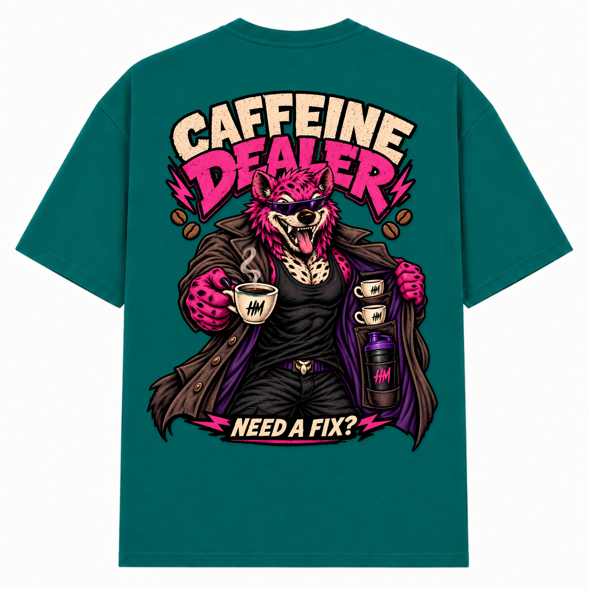 Caffeine Dealer – Need a Fix? – Oversized Tee in Green, Rückansicht | Heavy Mind