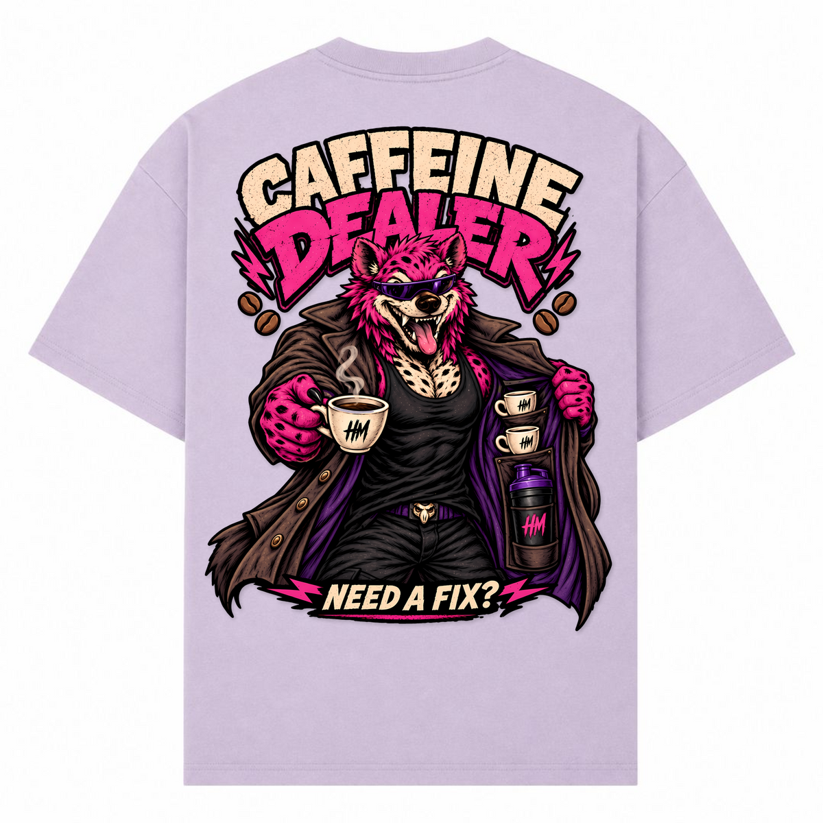 Caffeine Dealer – Need a Fix? – Oversized Tee in Lilac, Rückansicht | Heavy Mind