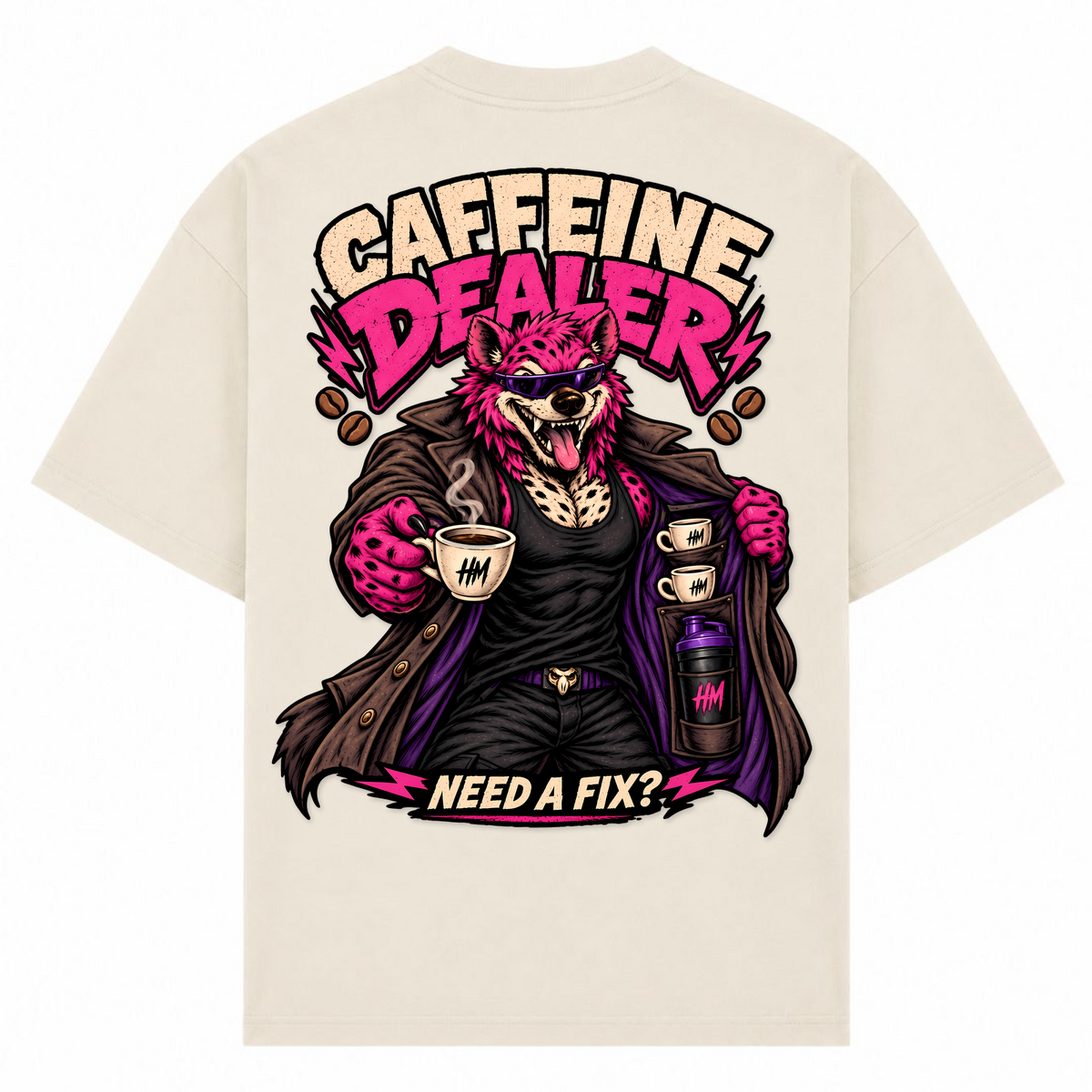 Caffeine Dealer – Need a Fix? – Oversized Tee in Sand, Rückansicht | Heavy Mind