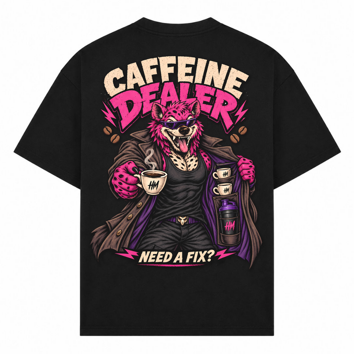 Caffeine Dealer – Need a Fix? – Oversized Tee in Schwarz, Rückansicht | Heavy Mind