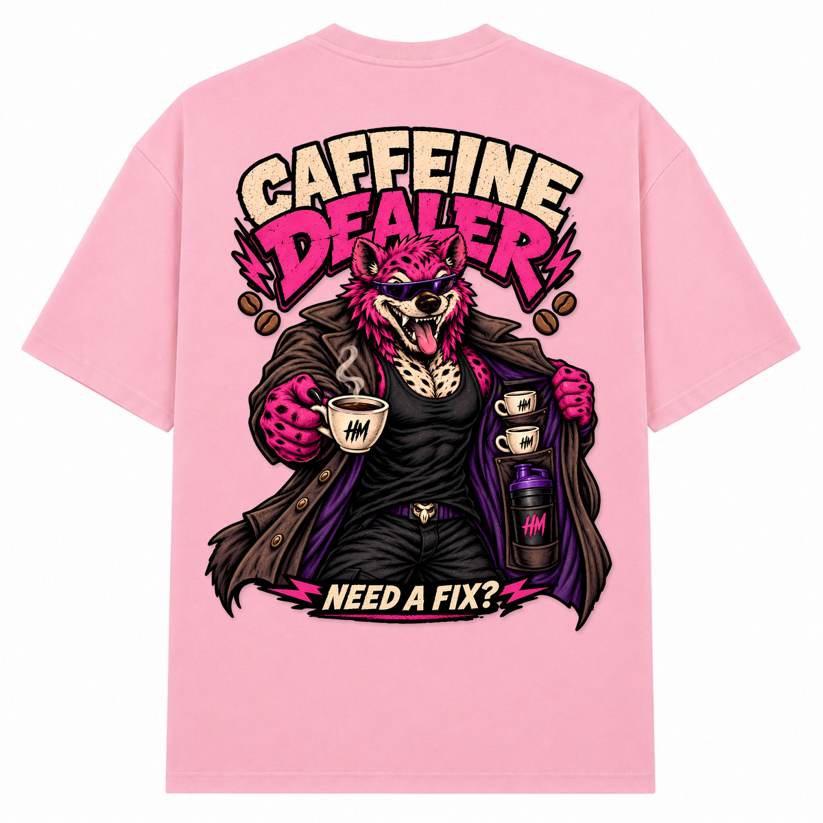Caffeine Dealer – Need a Fix? – Oversized Tee in Soft Pink, Rückansicht | Heavy Mind