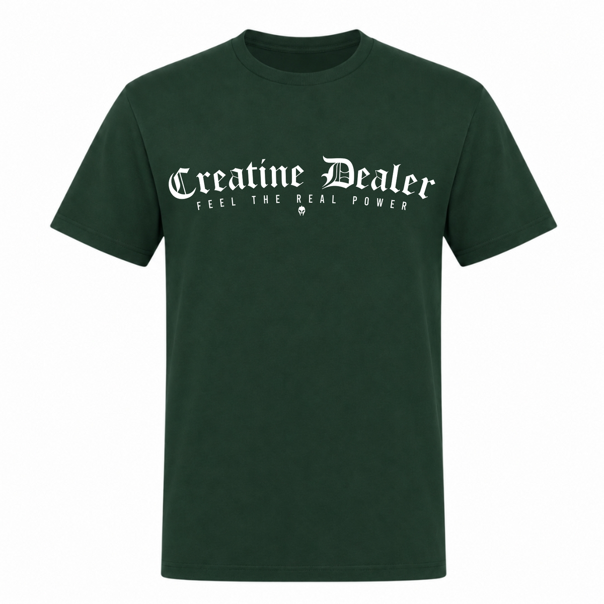 Creatine Dealer – Heavy Shirt in Bottle Green, Vorderansicht | Heavy Mind