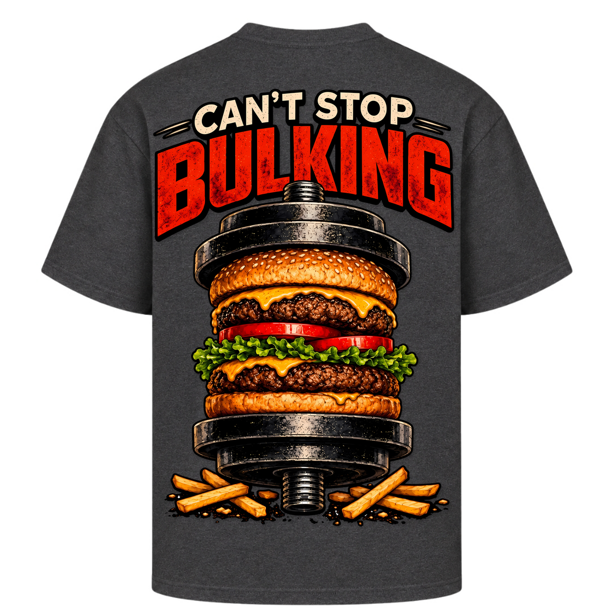 Can't Stop Bulking – Oversized Tee in Charcoal (Heather), Rückansicht | Heavy Mind